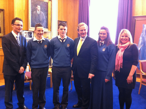 Students from Desmond College, with Patrick O'Donovan TD and teacher Ciara Broderick with An Taoiseach Enda Kenny following a private meeting.