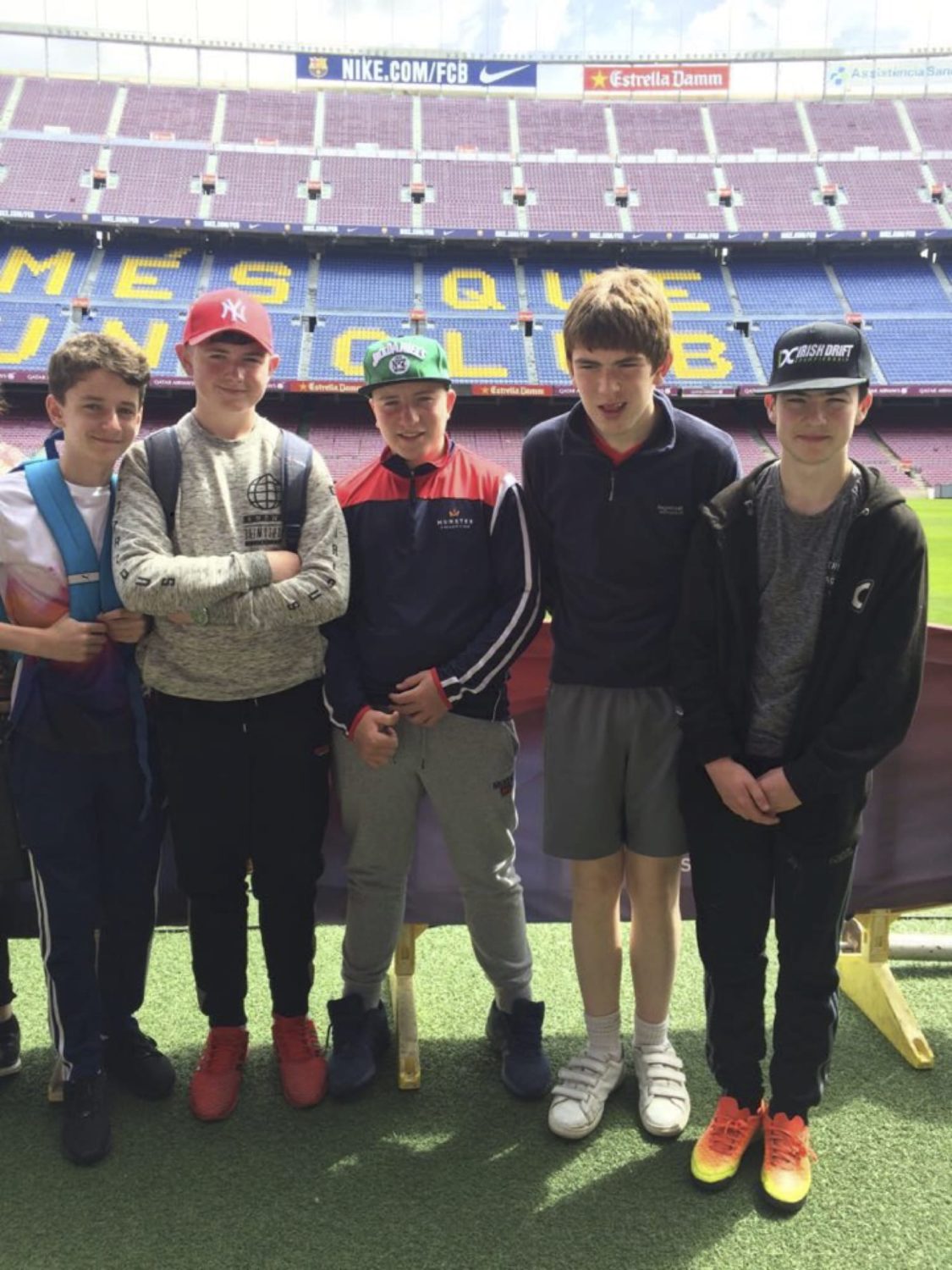 May 2017: Conor Fox, Shane O Reilly, Shane Copse, Darragh Leahy and Billy Cunningham at Barcelona’s Nou Camp Stadium